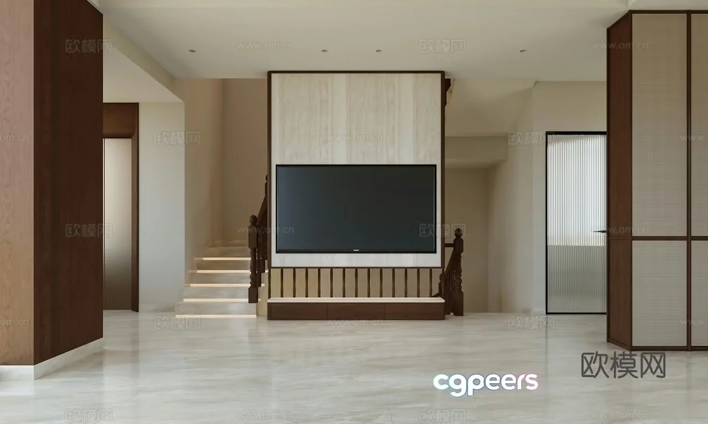 New Chinese TV background wall Living room background wall 3d model