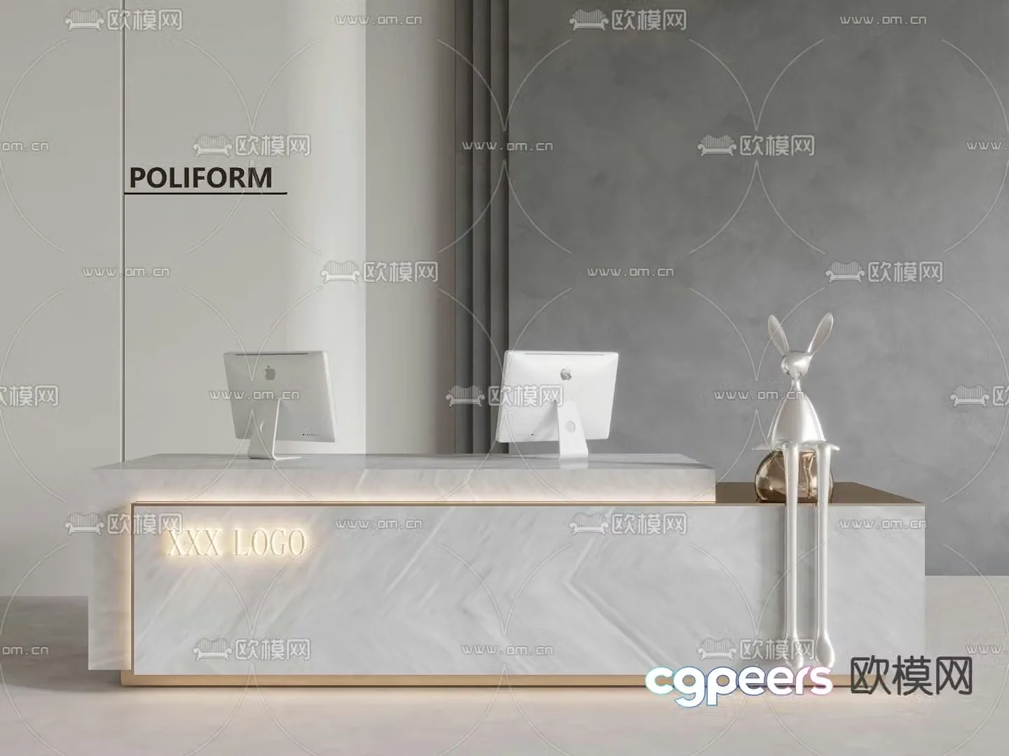 Hotel front desk reception desk service desk 3d model