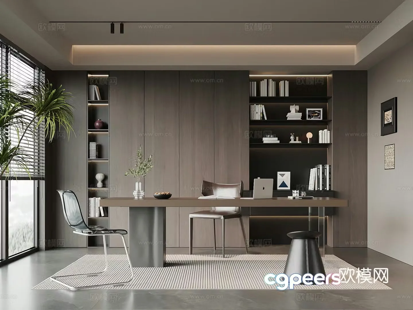 Modern Italian study bookcase dining table and chair 3d model