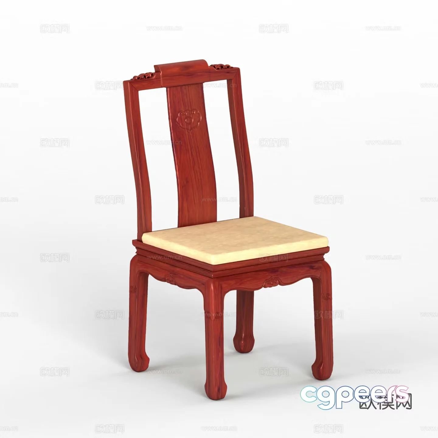Simple European dining chair solid wood mahogany 3D model