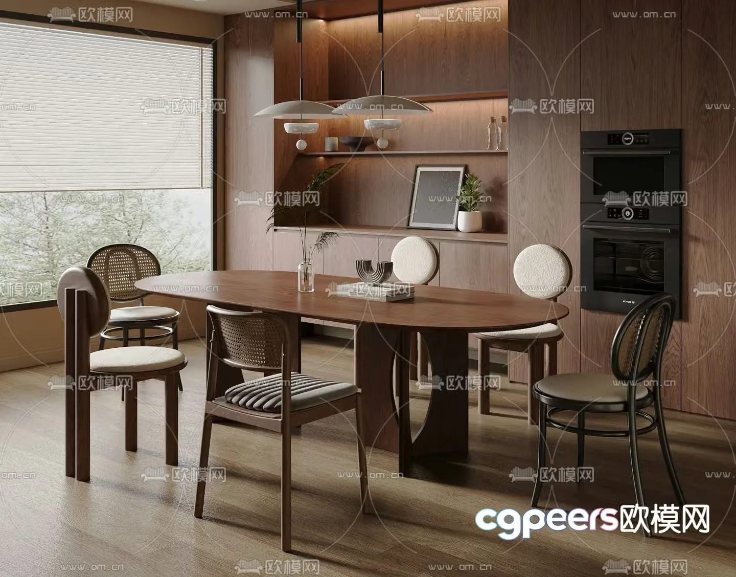 Medieval style dining table and chairs oval dining table 3d model