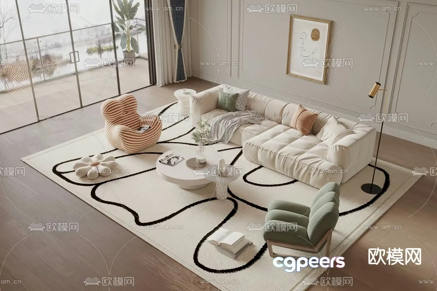 Cream style modular sofa 3d model