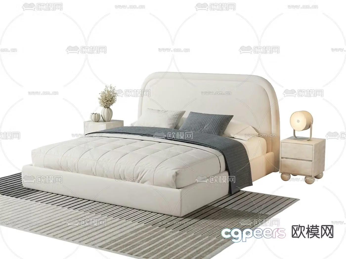 Simple double bed 3d model