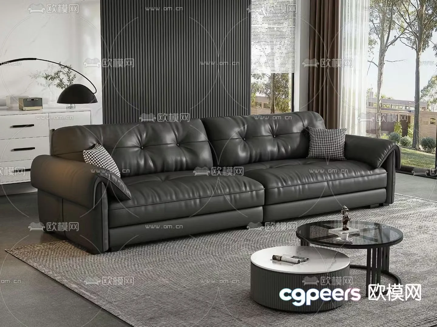 Double sofa leather sofa 3d model