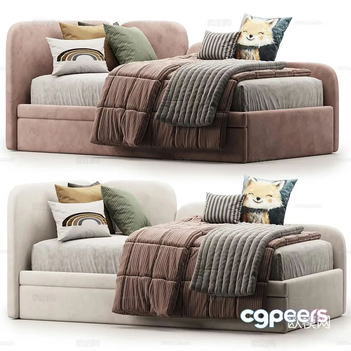 Modern cream style children’s fabric sofa bed 3d model