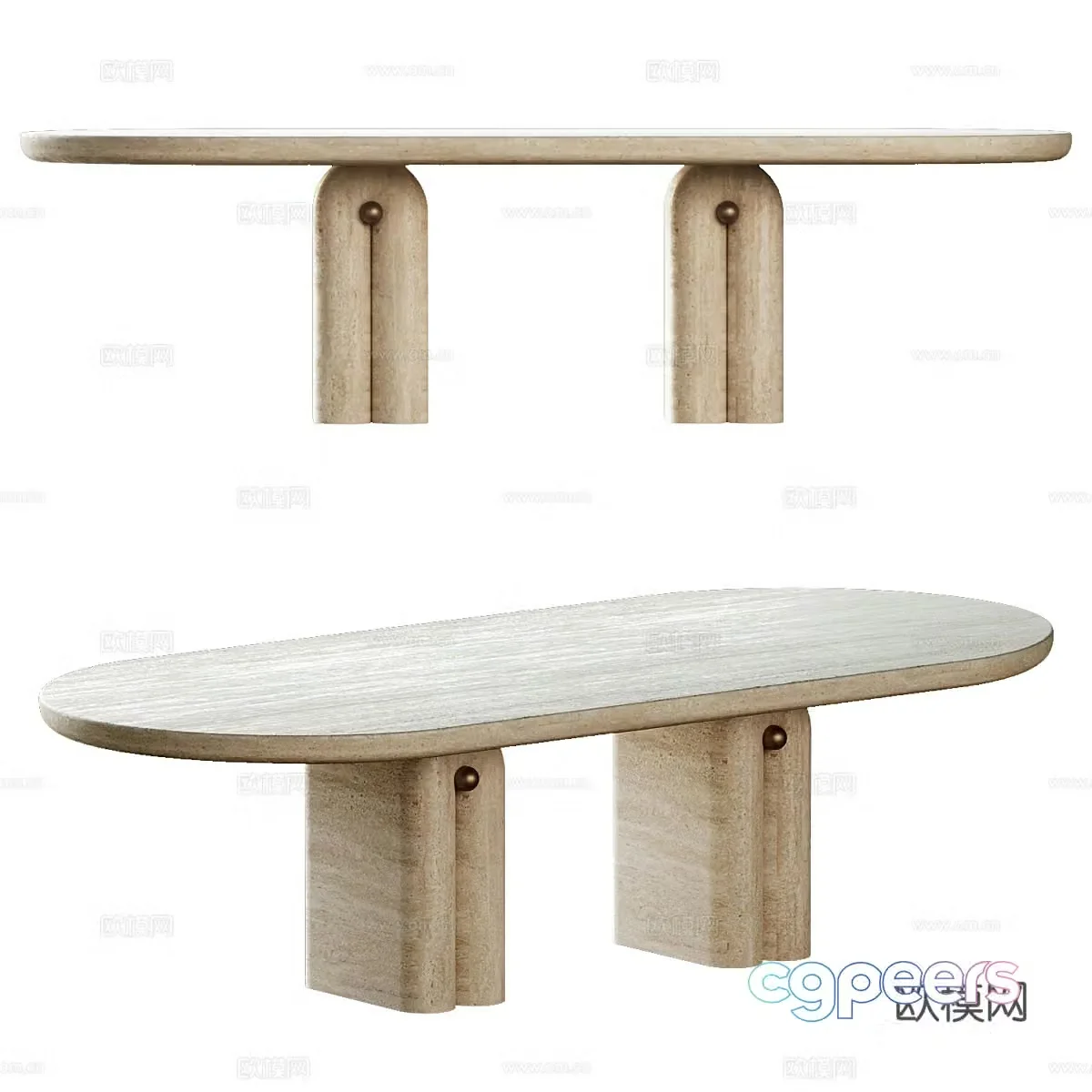 New Chinese style light luxury marble oval dining table 3D model