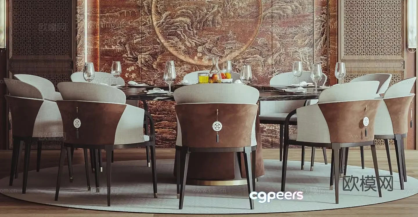 New Chinese dining table and chairs 3d model