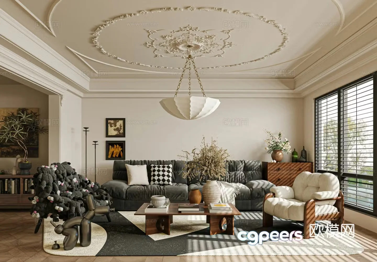 French medieval style living room sofa single chair coffee table 3D model