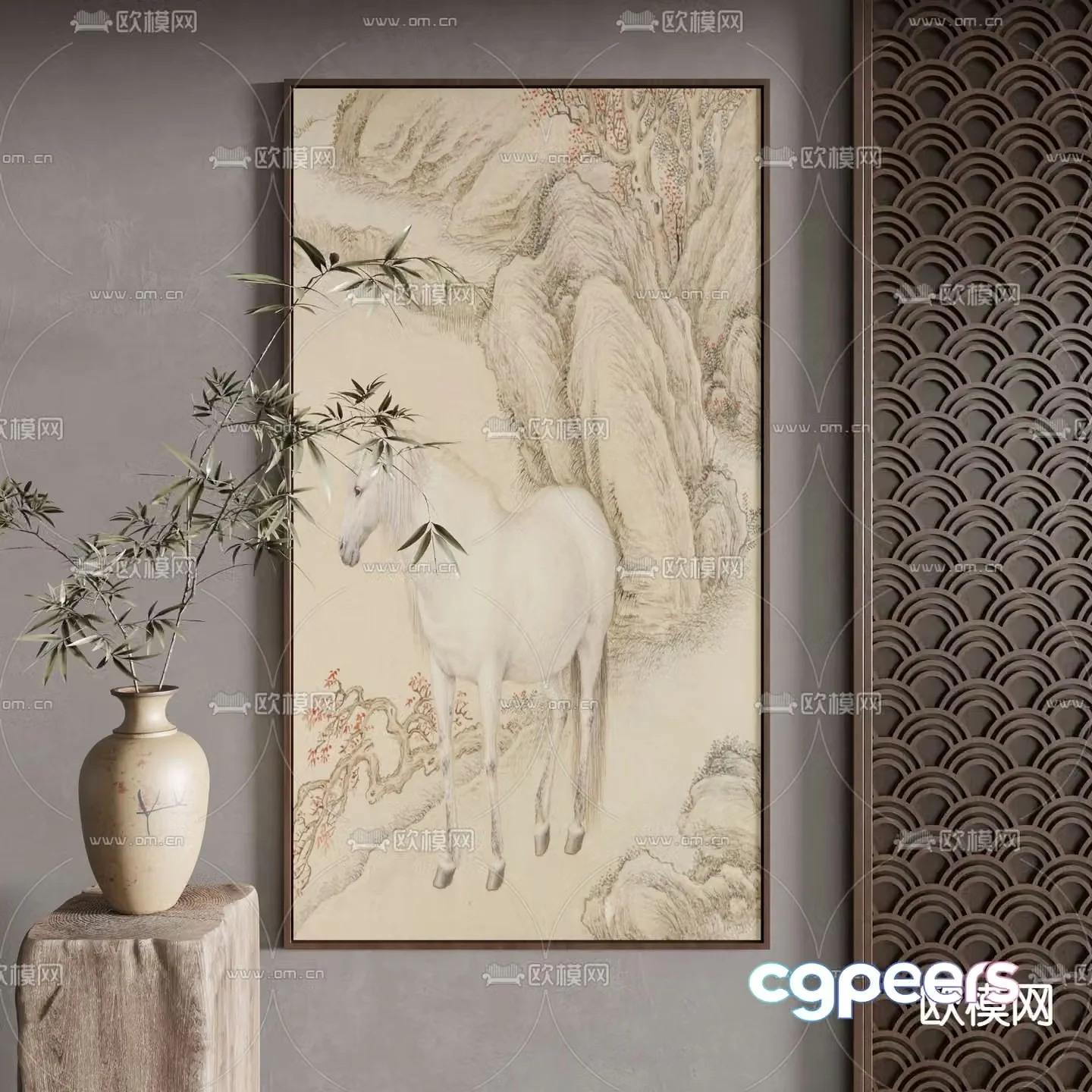 Ink painting Landscape painting Decorative painting 3D model