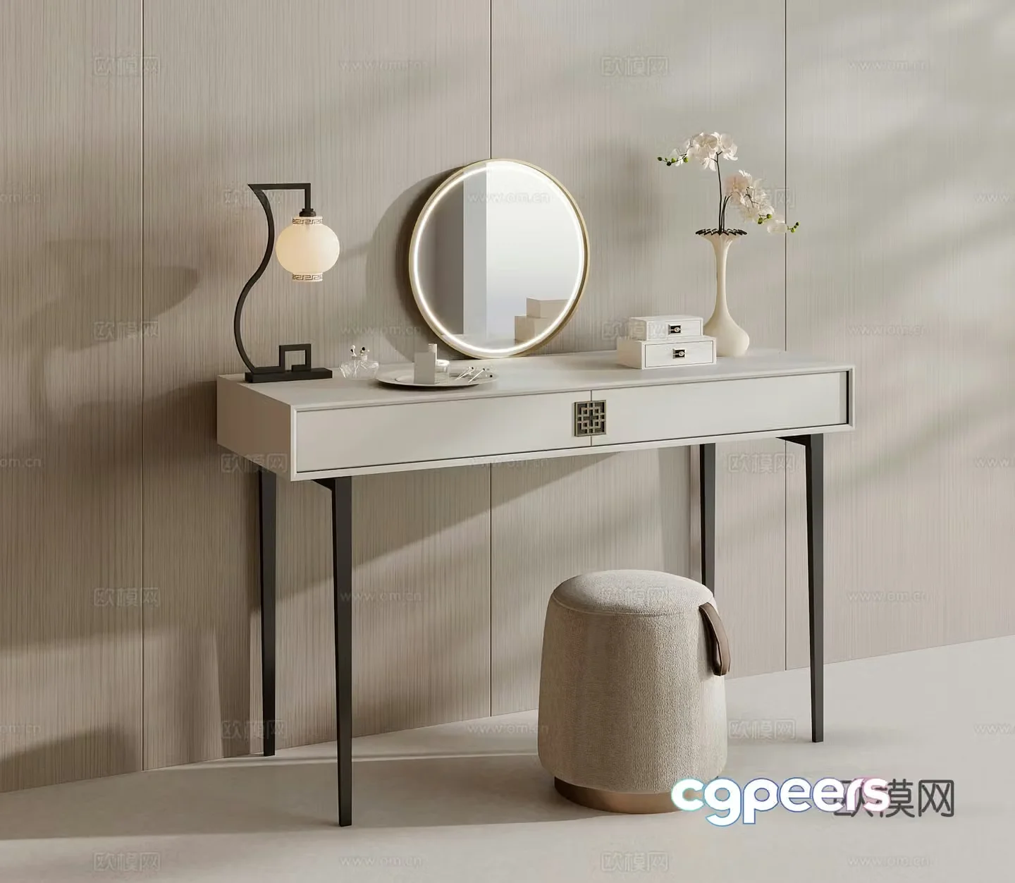 Dressing table new Chinese dressing table dressing stool makeup mirror cosmetics 3D model