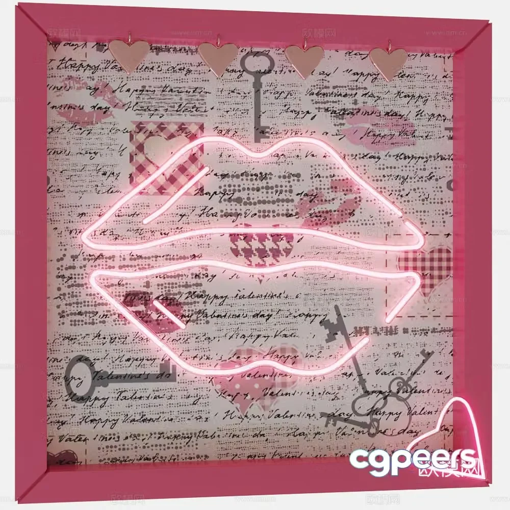 Modern hanging paintings decorative paintings luminous lips hanging paintings 3D model