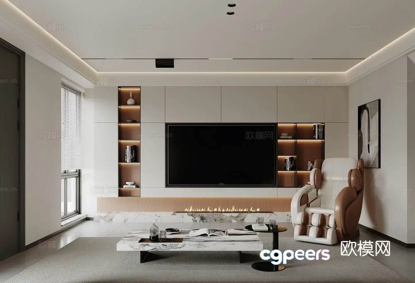 Modern living and dining room 3d model