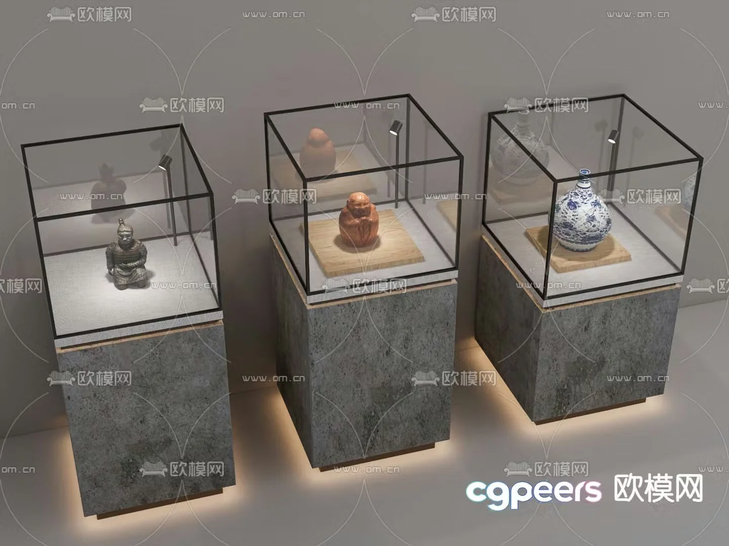 Museum celadon independent glass display cabinet 3d model