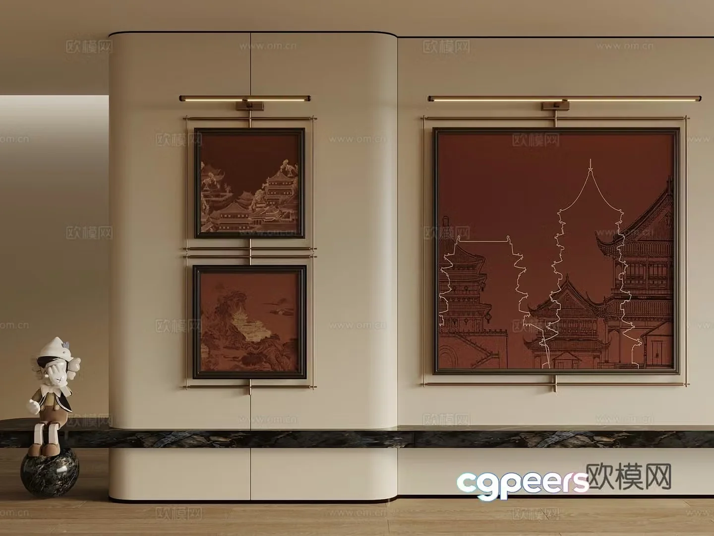 New Chinese style ancient Chinese hanging paintings decorative paintings hanging paintings picture frames living room hanging paintings 3D model