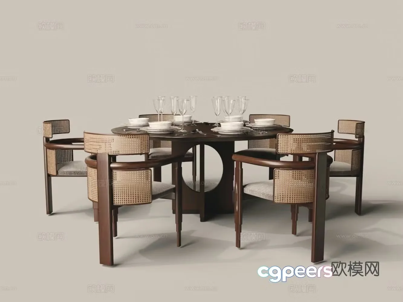 Chinese mahogany round table and chair dining table and chair combination 3D model