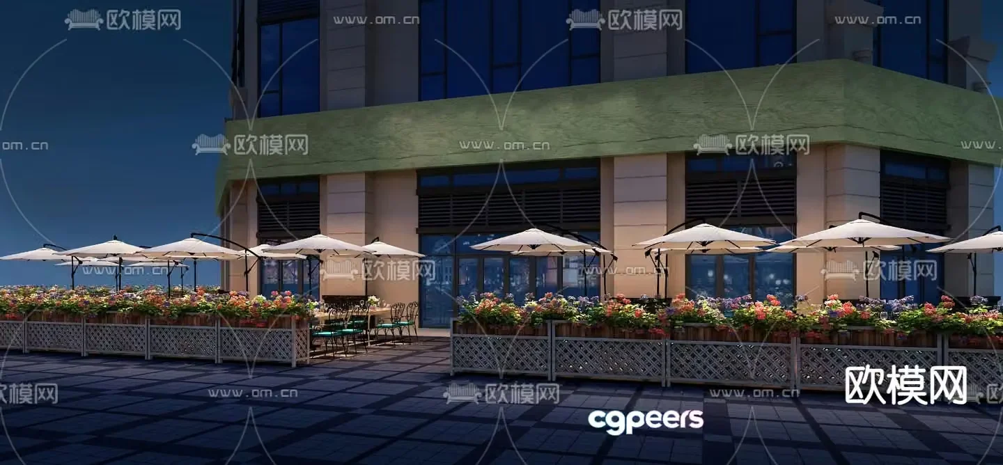 Modern cafe commercial exterior 3d model