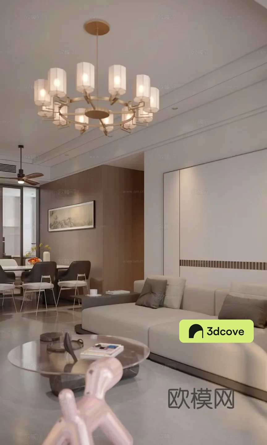 New Chinese style living and dining room sofa background wall