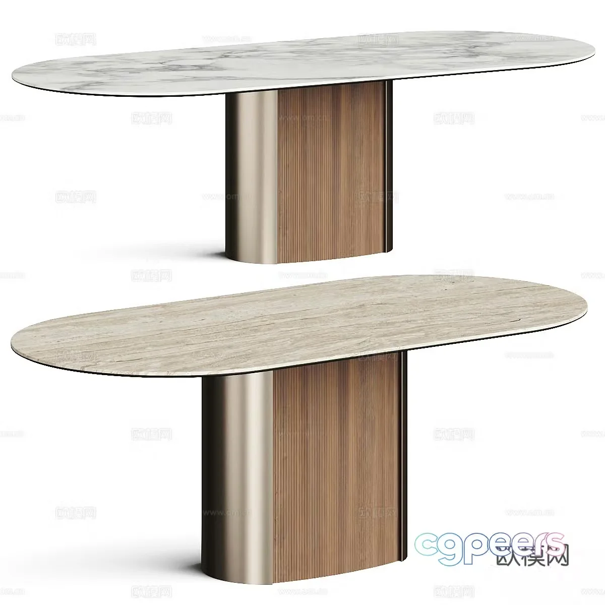 Modern light luxury oval dining table 3D model