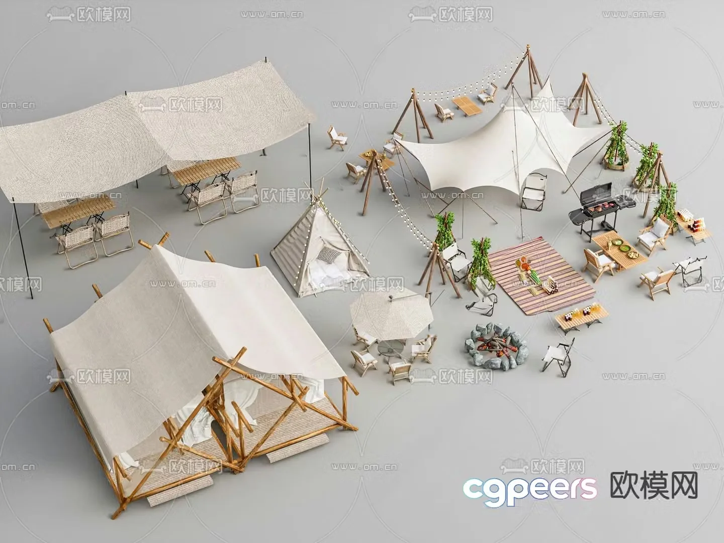 Outdoor tables and chairs camping tent canopy 3D model