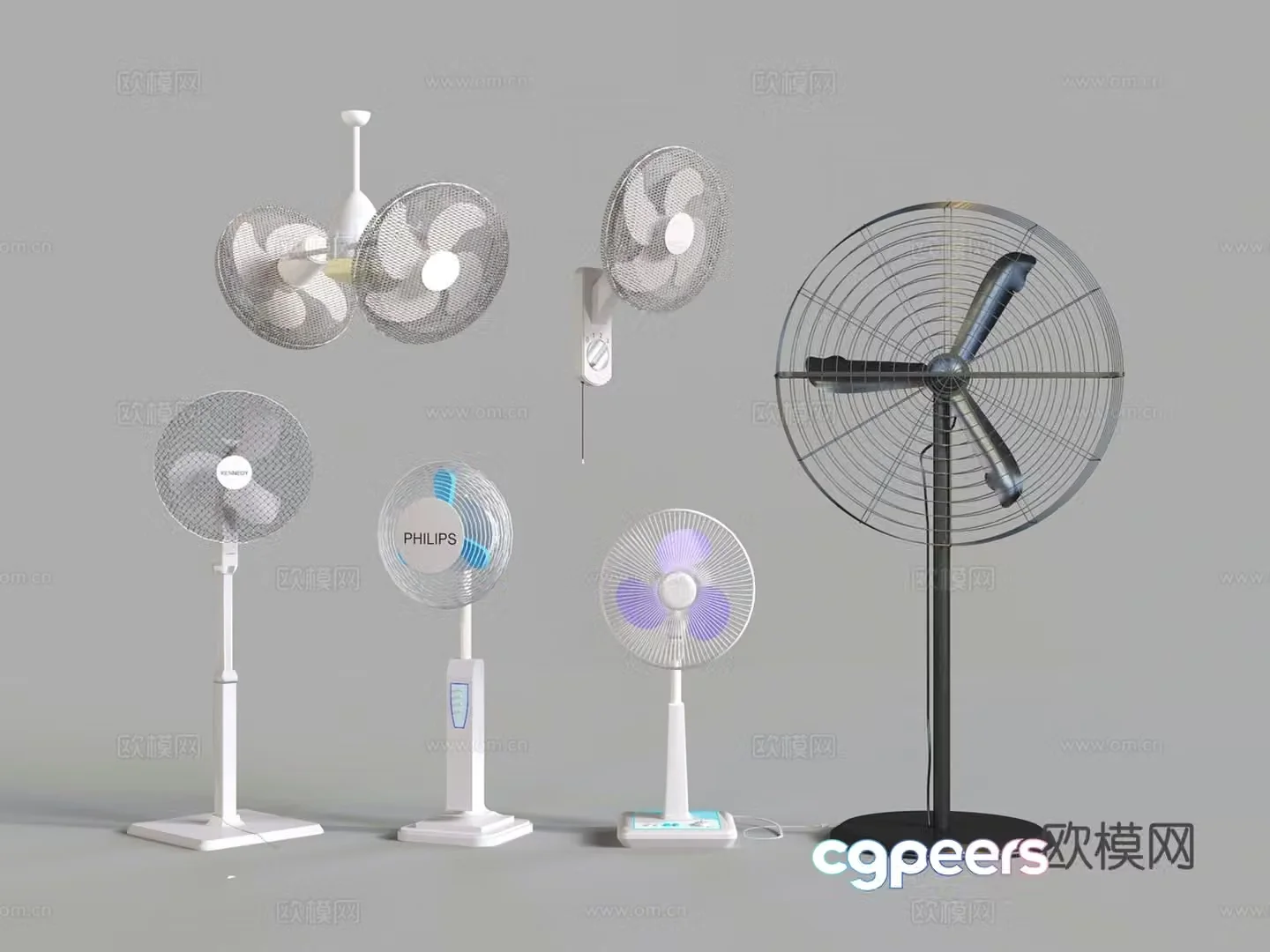 Modern horn fan floor-standing fan shaking head fan wall fan 3D model