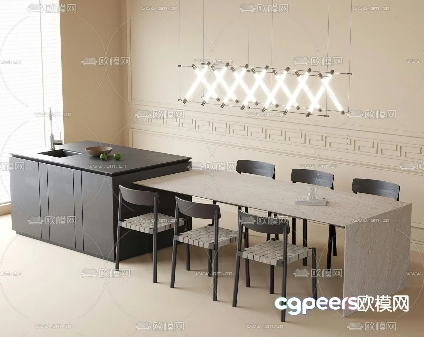 Modern dining table and chairs island dining table 3d model