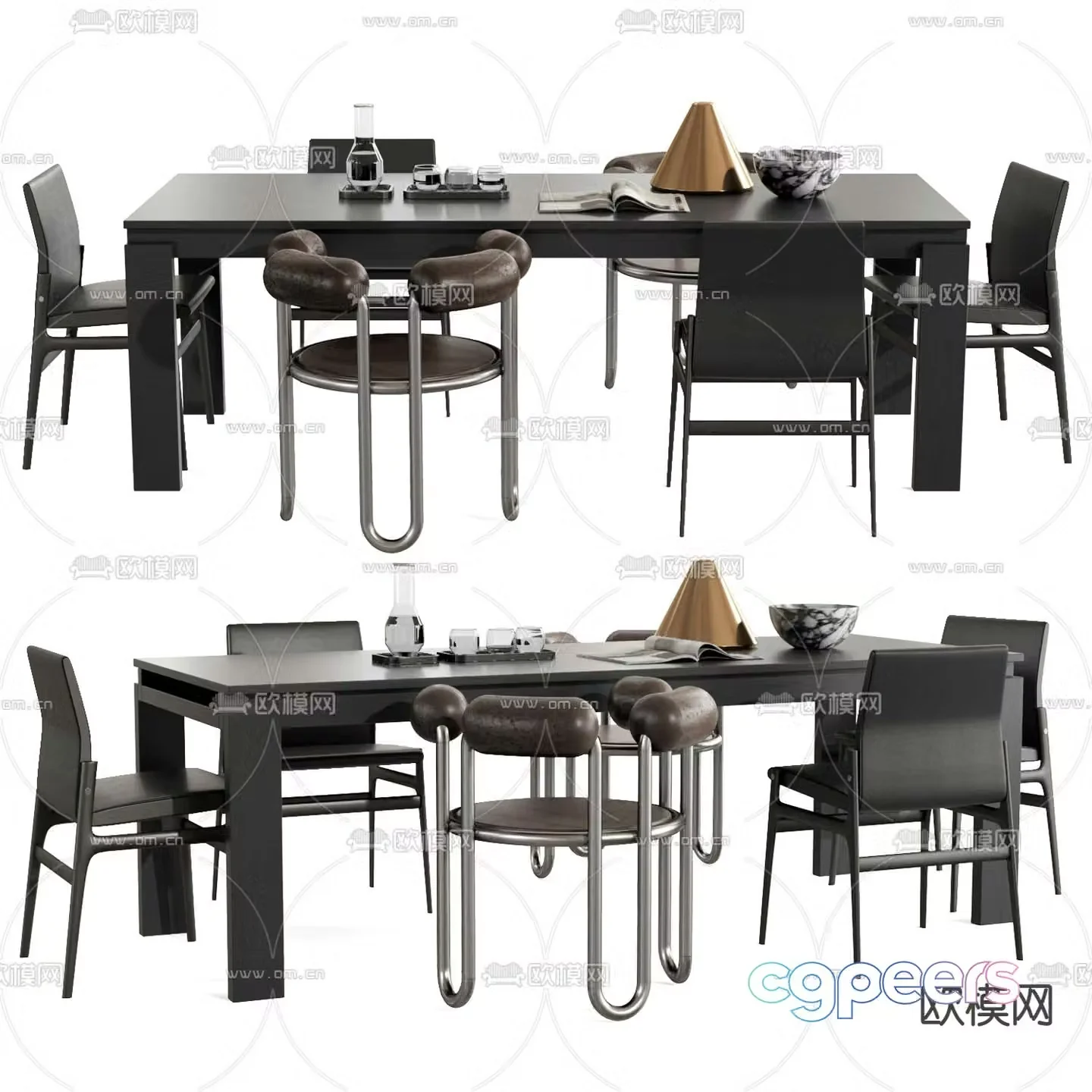 poliform bar dining table and chairs 3d model