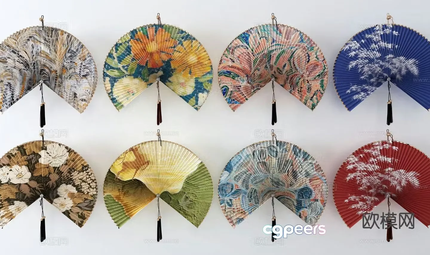 New Chinese style fan wall decoration hanging decoration 3d model