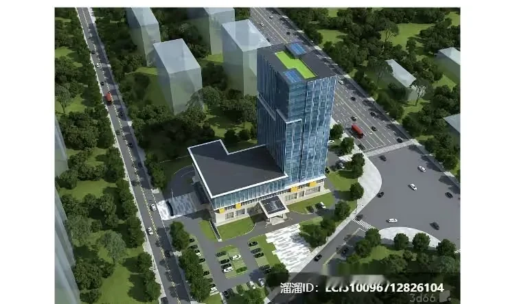 A 3D Rendering Of A Modern Building With A Large Parking Lot And 3D Model – 8242 – VRAY Render