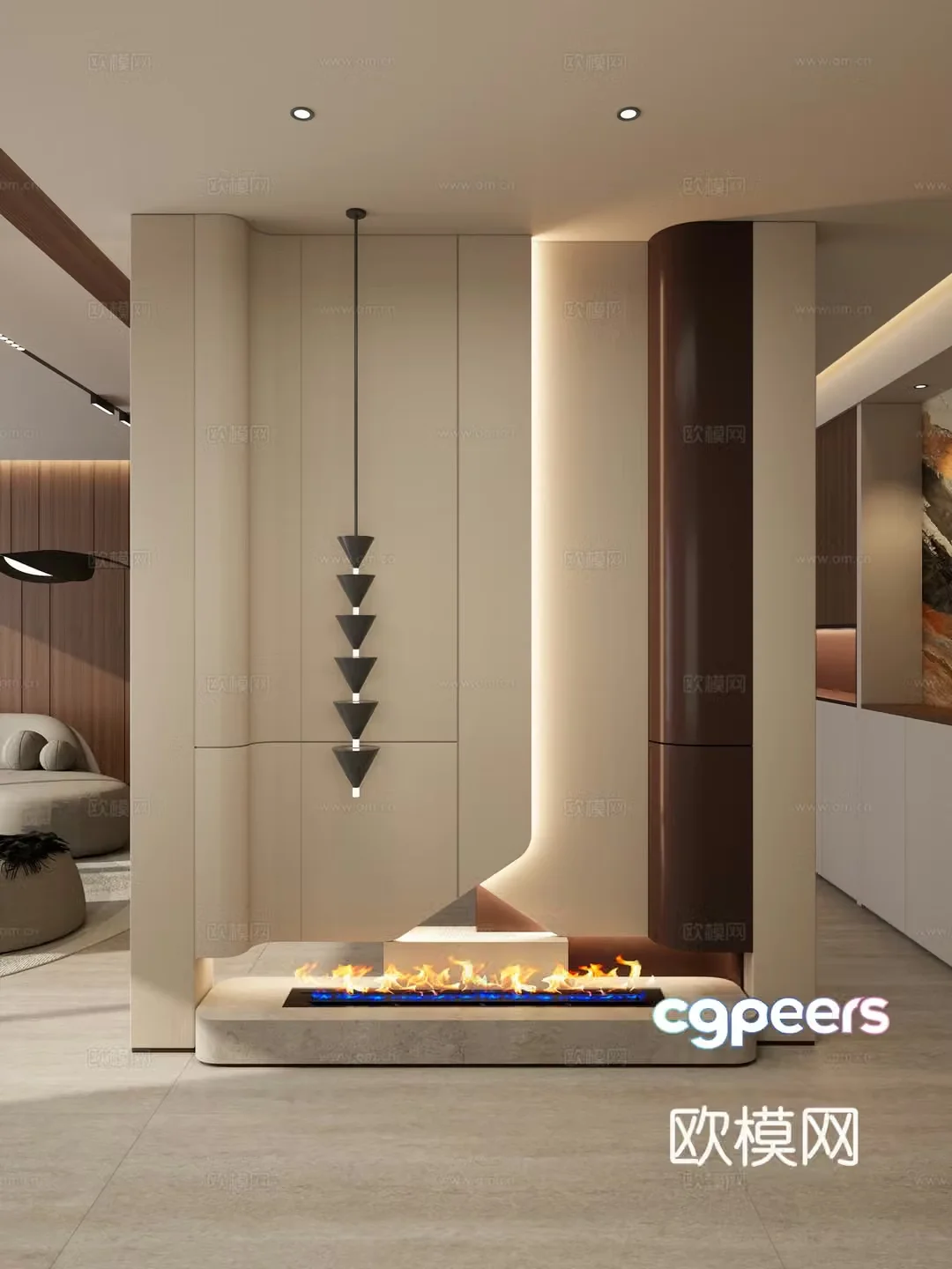 Italian style light luxury style geometric shape stacked conical chandelier partition end view entrance 3D model