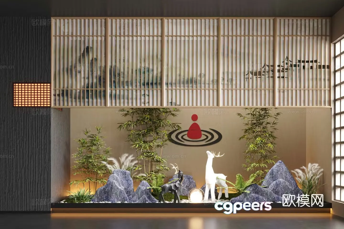 New Chinese -style indoor landscape landscaping 3D model