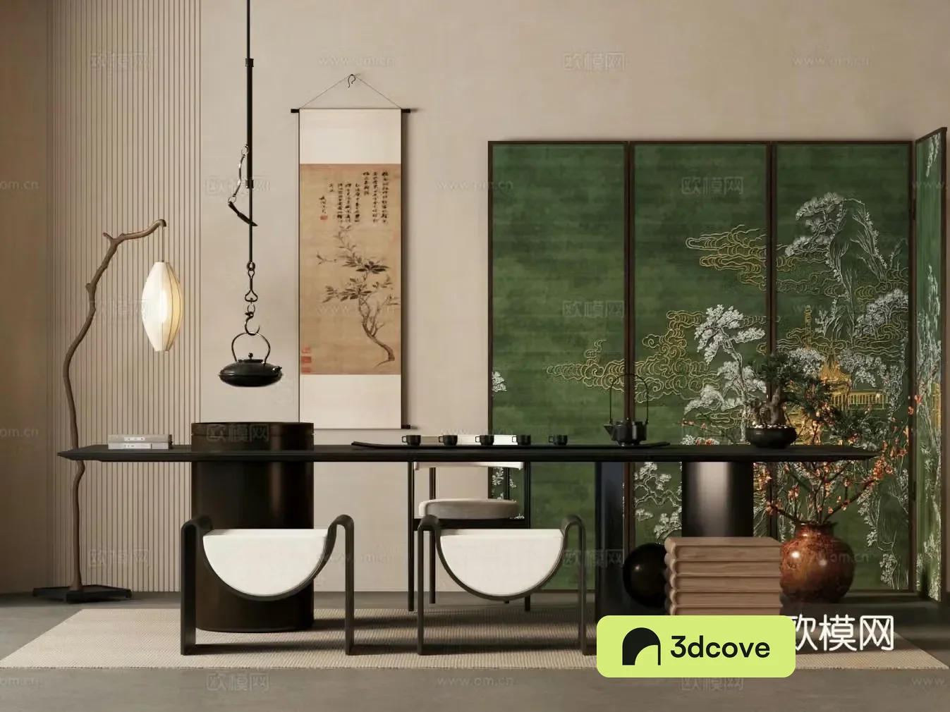 New Chinese-style tea room tea table and chair combination club tea room folding screen home tea room