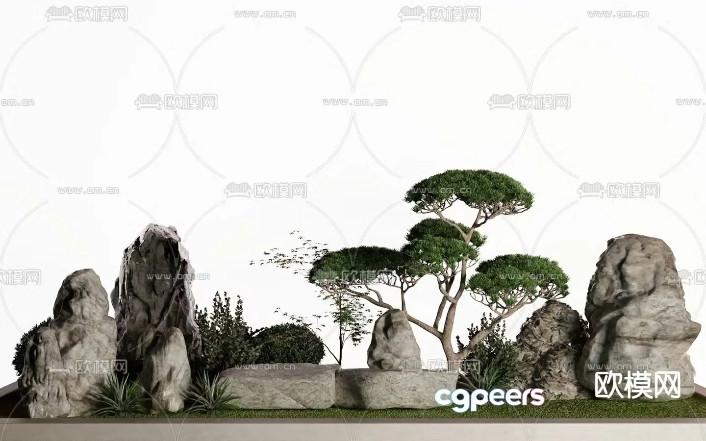 Rockery Sketch Stone Landscape Tree 3D Model