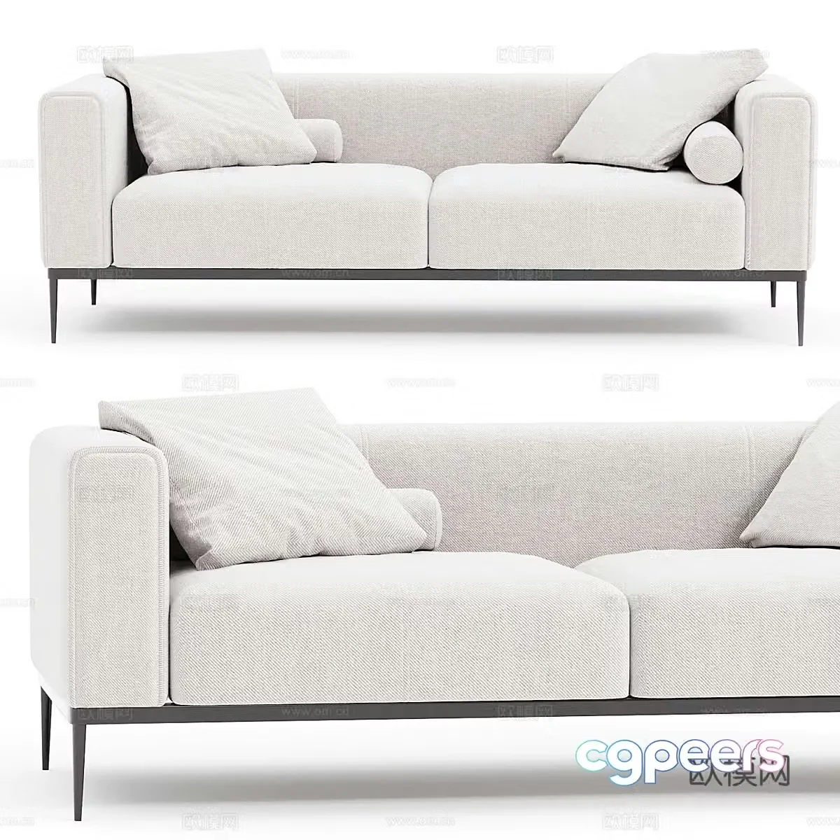 Modern fabric double sofa casual sofa 3d model