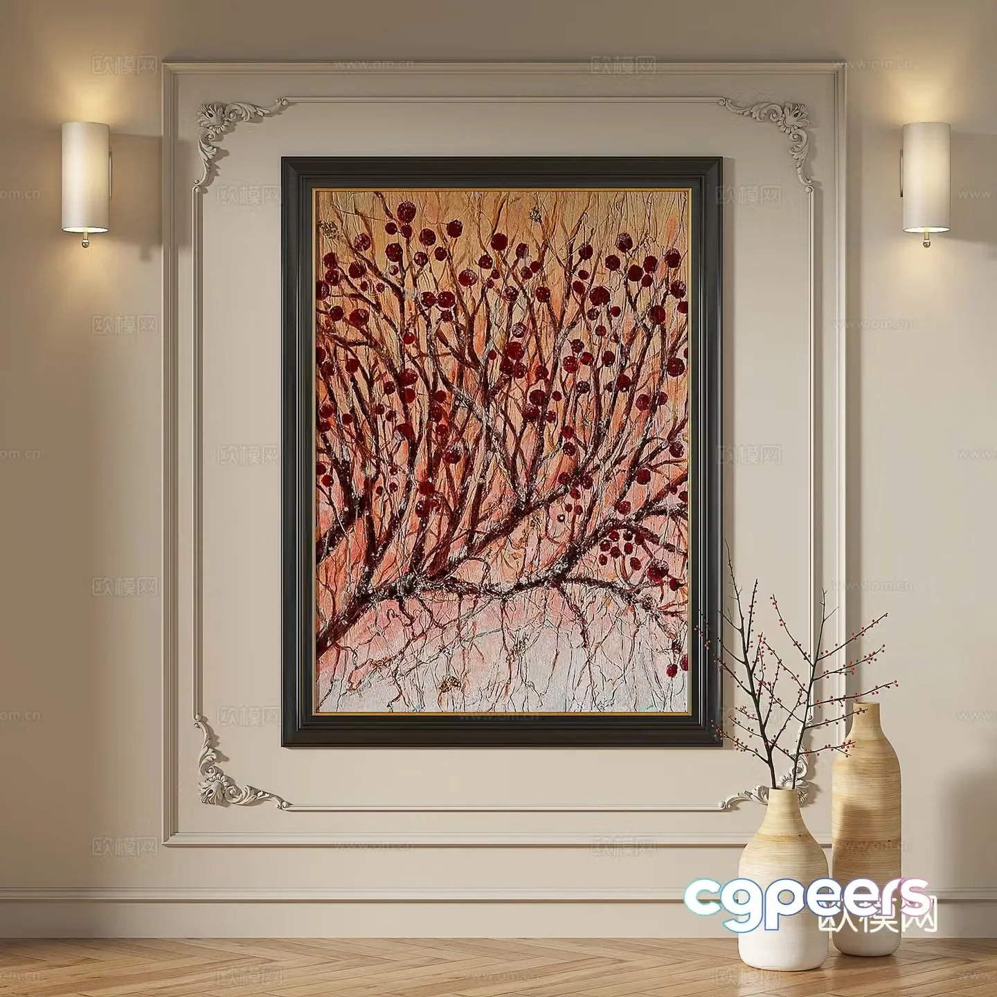 French modern retro medieval oil painting abstract light luxury decorative painting 3d model