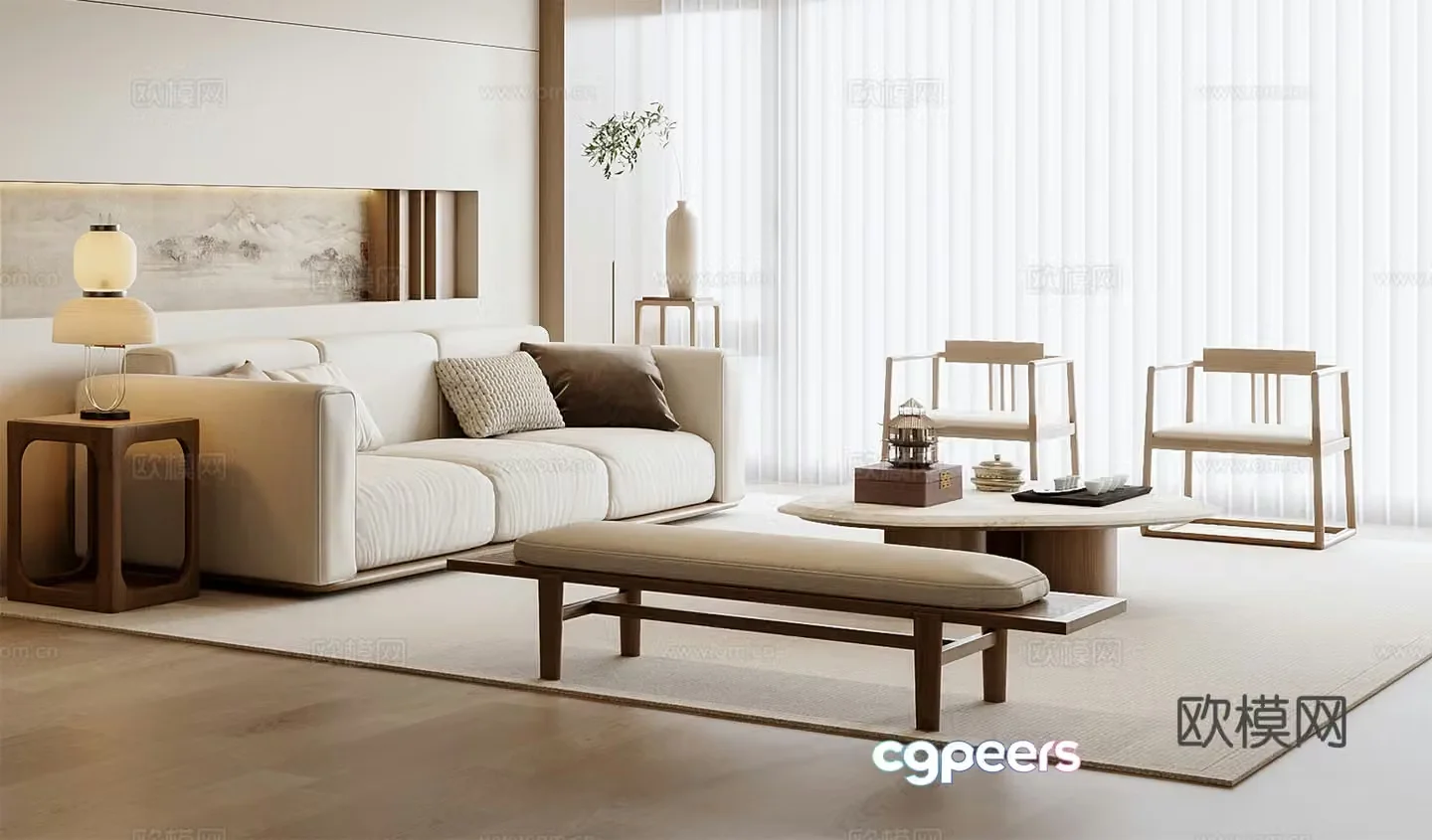 New Chinese sofa coffee table combination 3D model