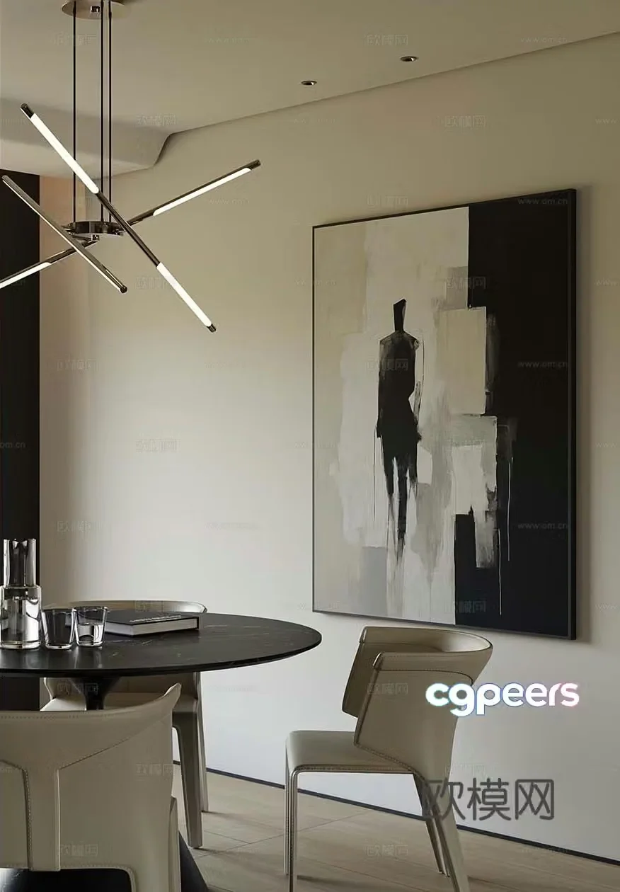 Modern dining table and chairs round dining table 3d model