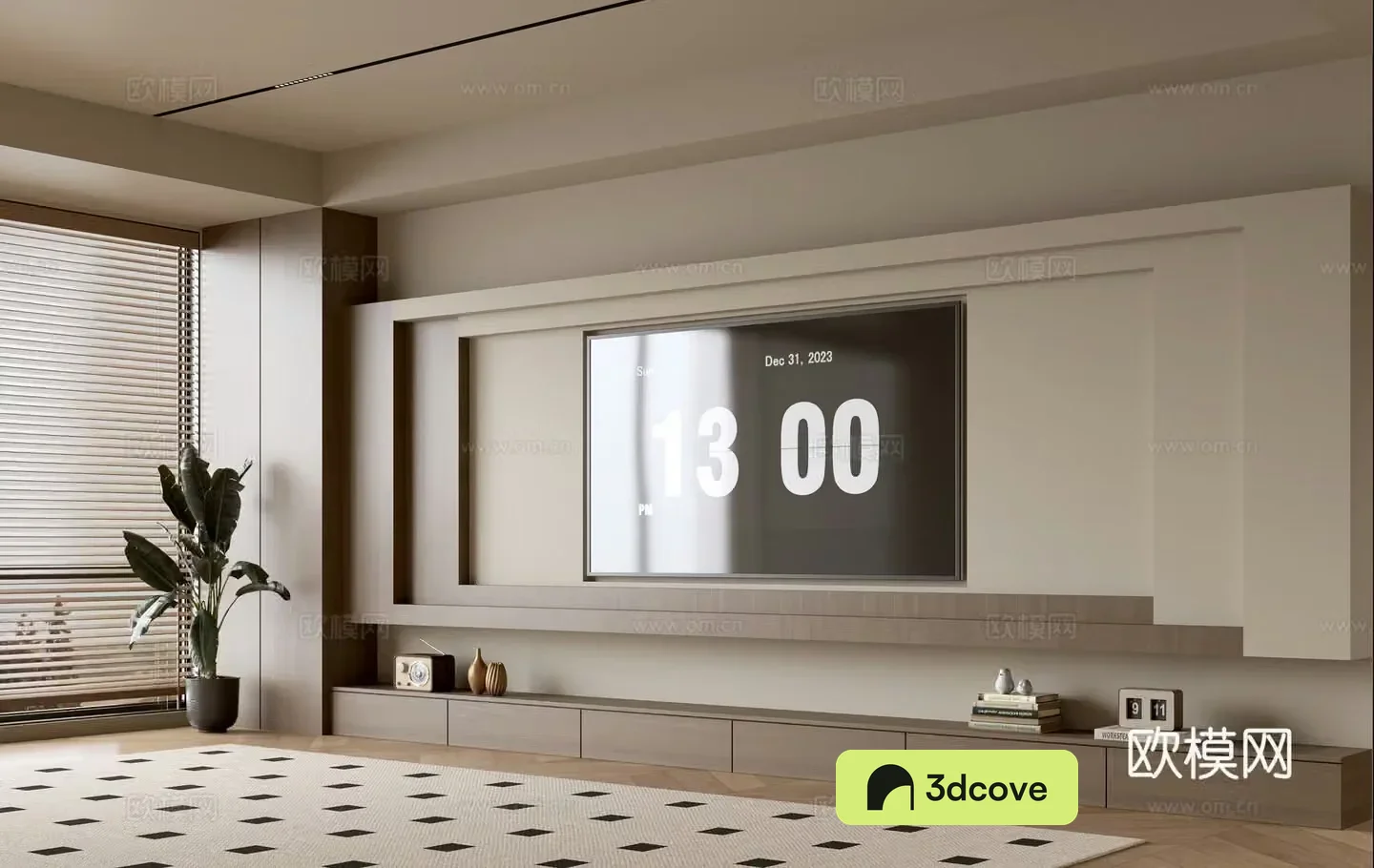 Wasabi Middle Style TV Cabinet TV Background Wall Overall Cabinet TV Background Wall Medal Style 3D Model