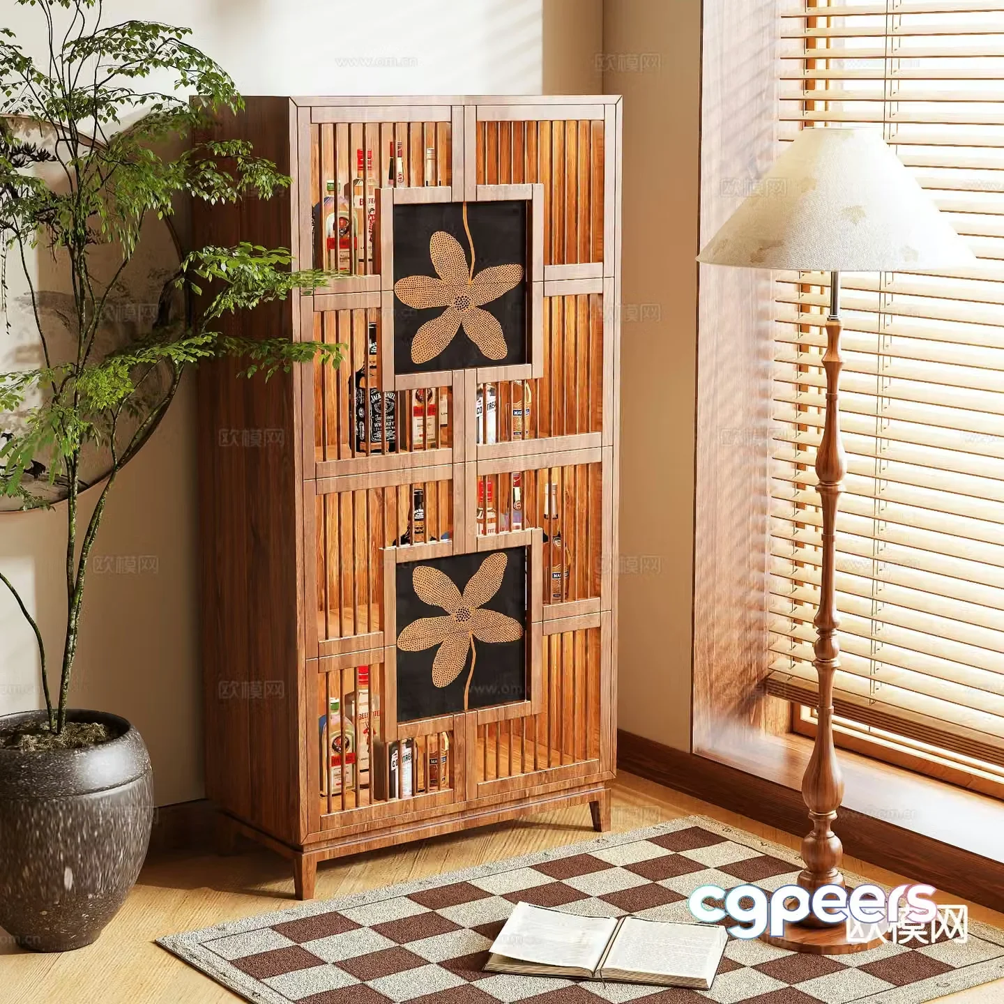 Log style wine cabinet 3D model