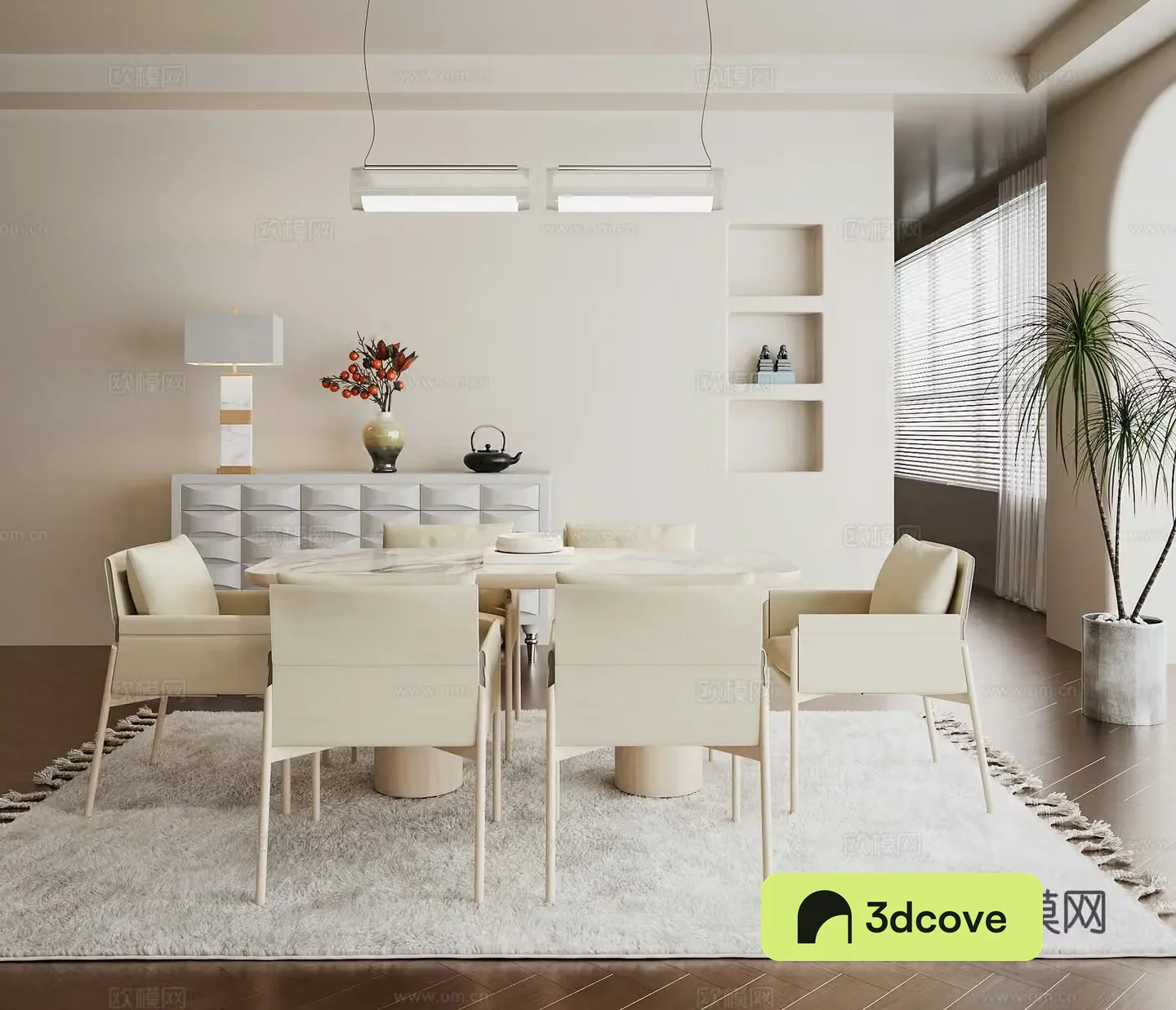 Creamy restaurant dining table combination sideboard carpet