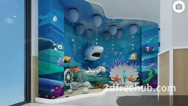 The Image Features A 3D Rendering Of A Room With A Colorful Ocean 3D Model – 22024 – VRAY Render