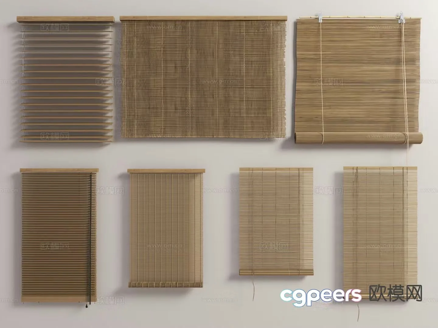 New Chinese style roller blinds bamboo blinds sliding blinds venetian blinds 3D model