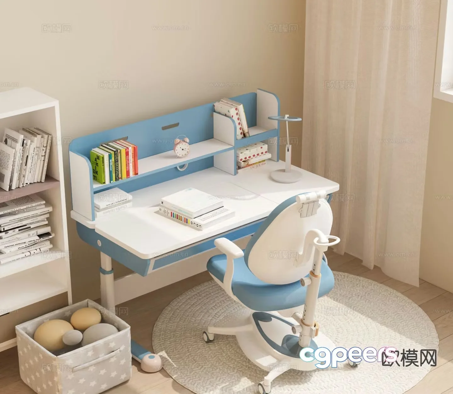 Modern children’s table study table lift table and chair 3D model