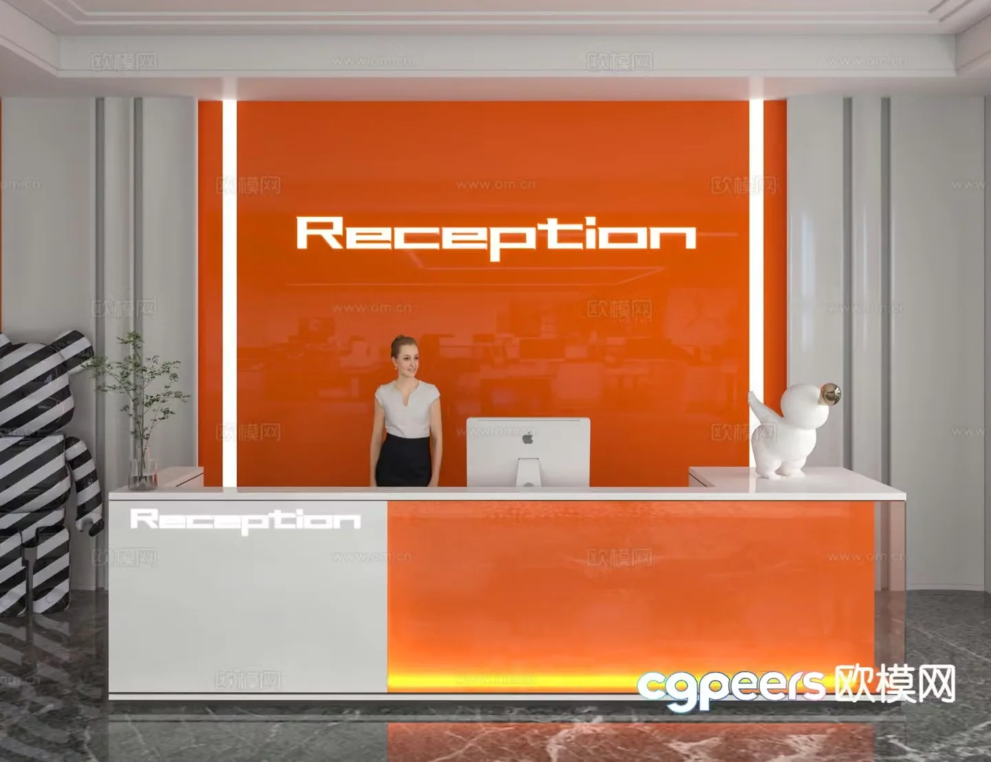 Modern front desk reception desk information desk office background 3d model
