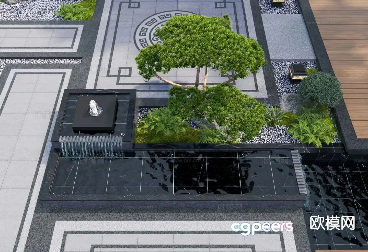 New Chinese style fountain sketch courtyard water feature 3D model