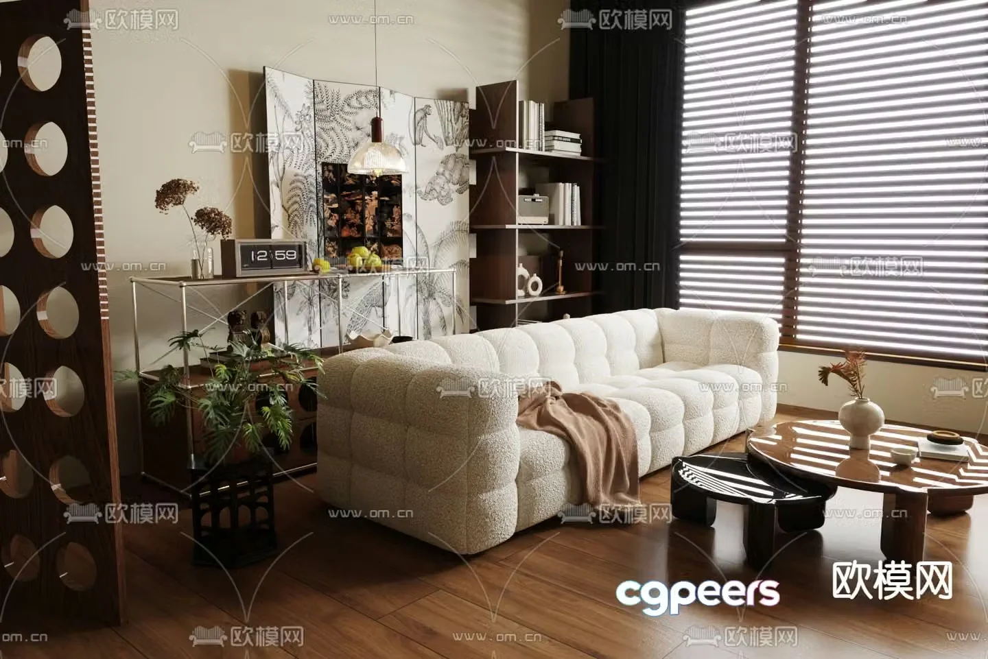 Cream style sofa multi-person sofa 3d model