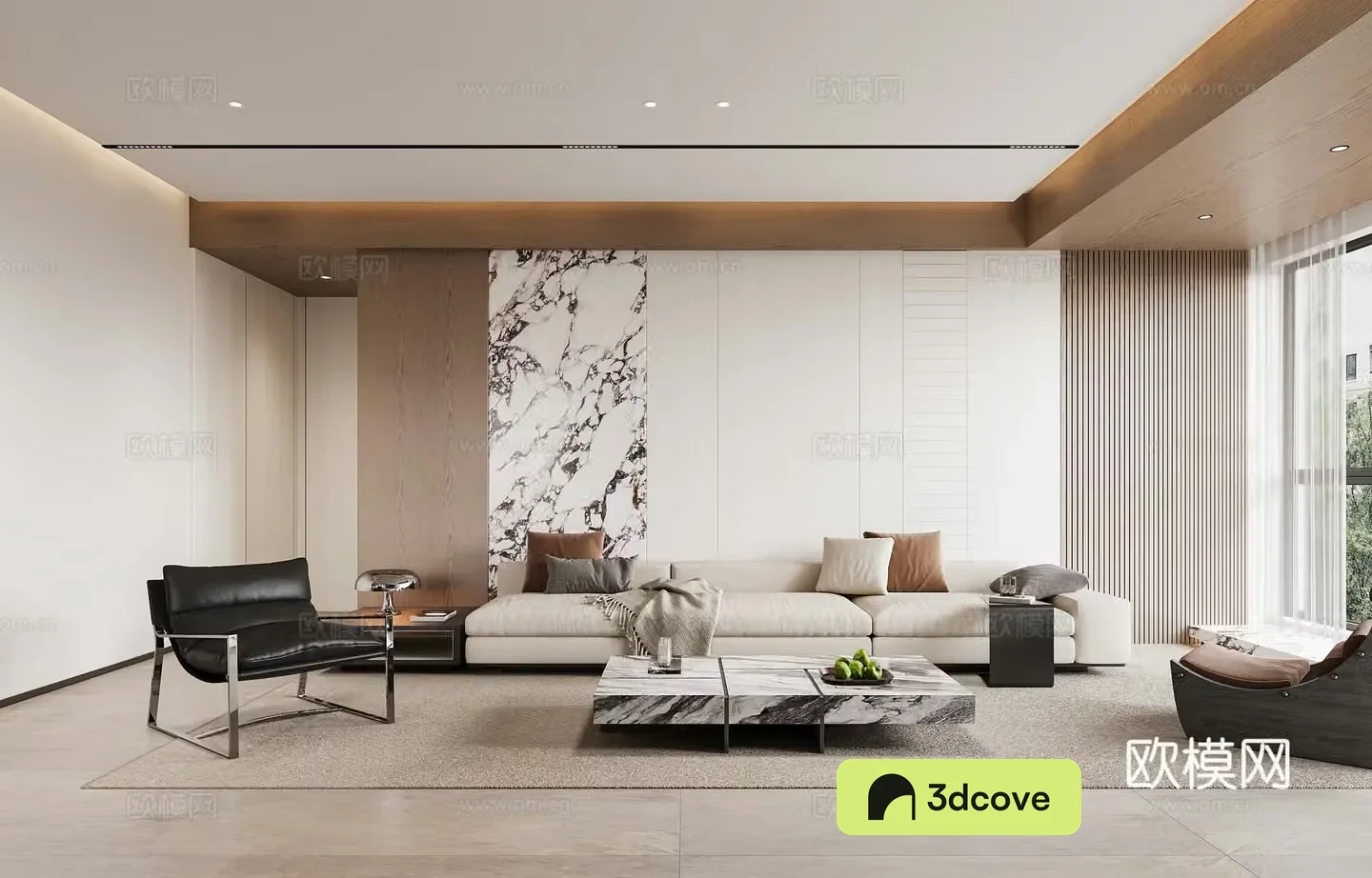 Modern minimalist living dining room open kitchen