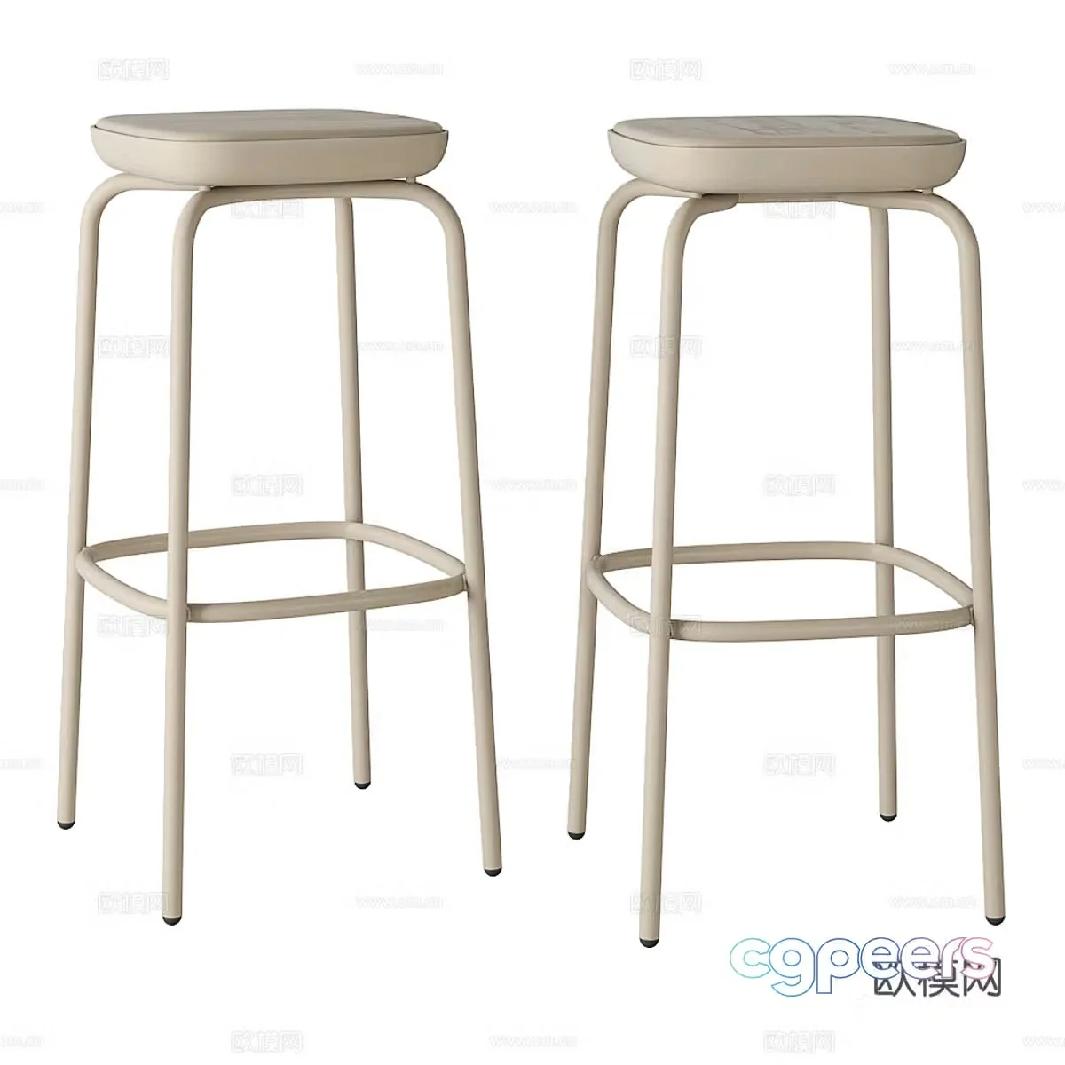 Modern cream style stainless steel bar chair 3d model
