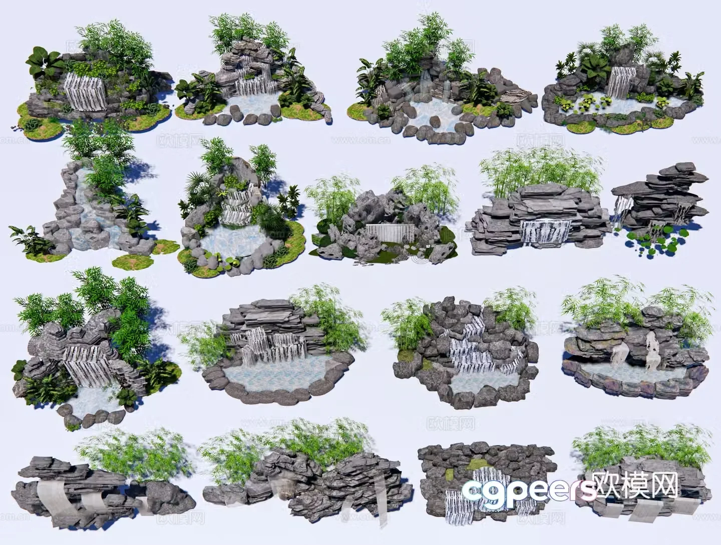 Chinese rockery stacked rockery rockery stone rockery flowing water feature waterfall garden stacked waterfall 3D model