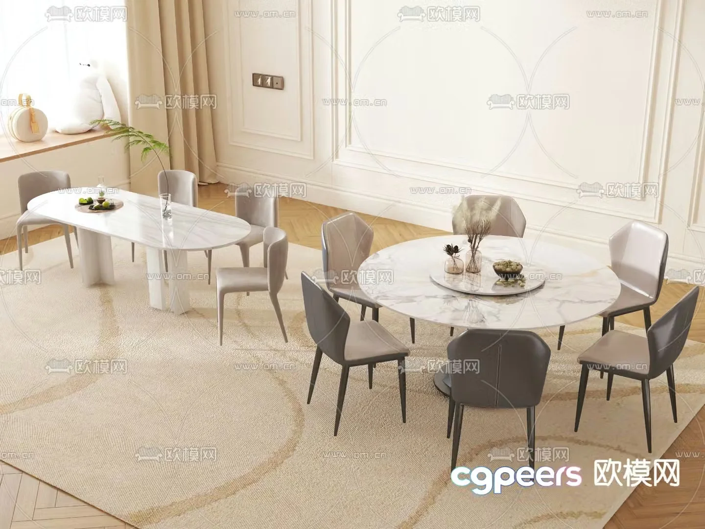 Cream style dining table round dining table 3d model