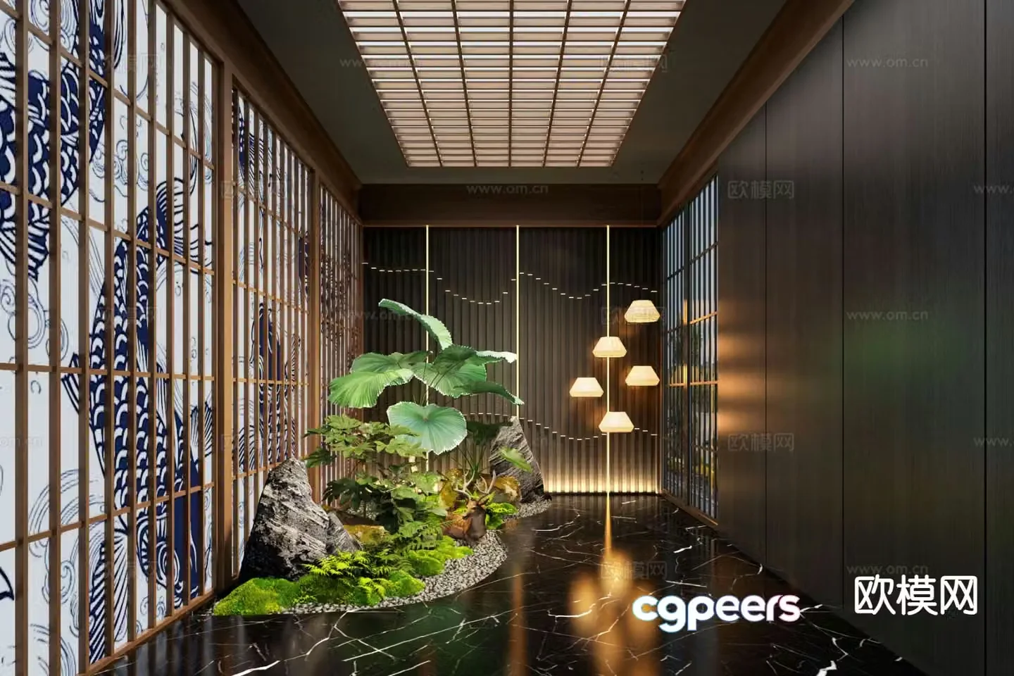 New Chinese style corridor landscape corridor 3D model
